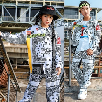 

Retro Hip Hop Dance Clothes Children'S Performance Clothing For Girls Boy'S Coat Pants Girls Jazz Dance Suit Fashion Stage Wear