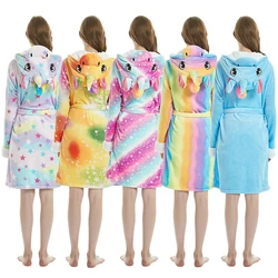 Adults Animal Flannel Bath Robe Sleepwear Women Bathrobe Nightgown Thick Warm Robe Winter Panda Unicorn Cartoon Plush Pajamas