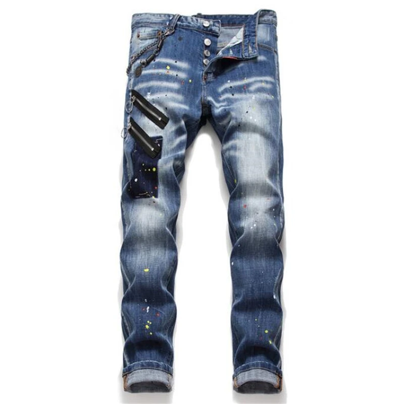 

Harajuku new washable paint men's dsq cat beard slim stretch jeans European and American small pants stretch jeans