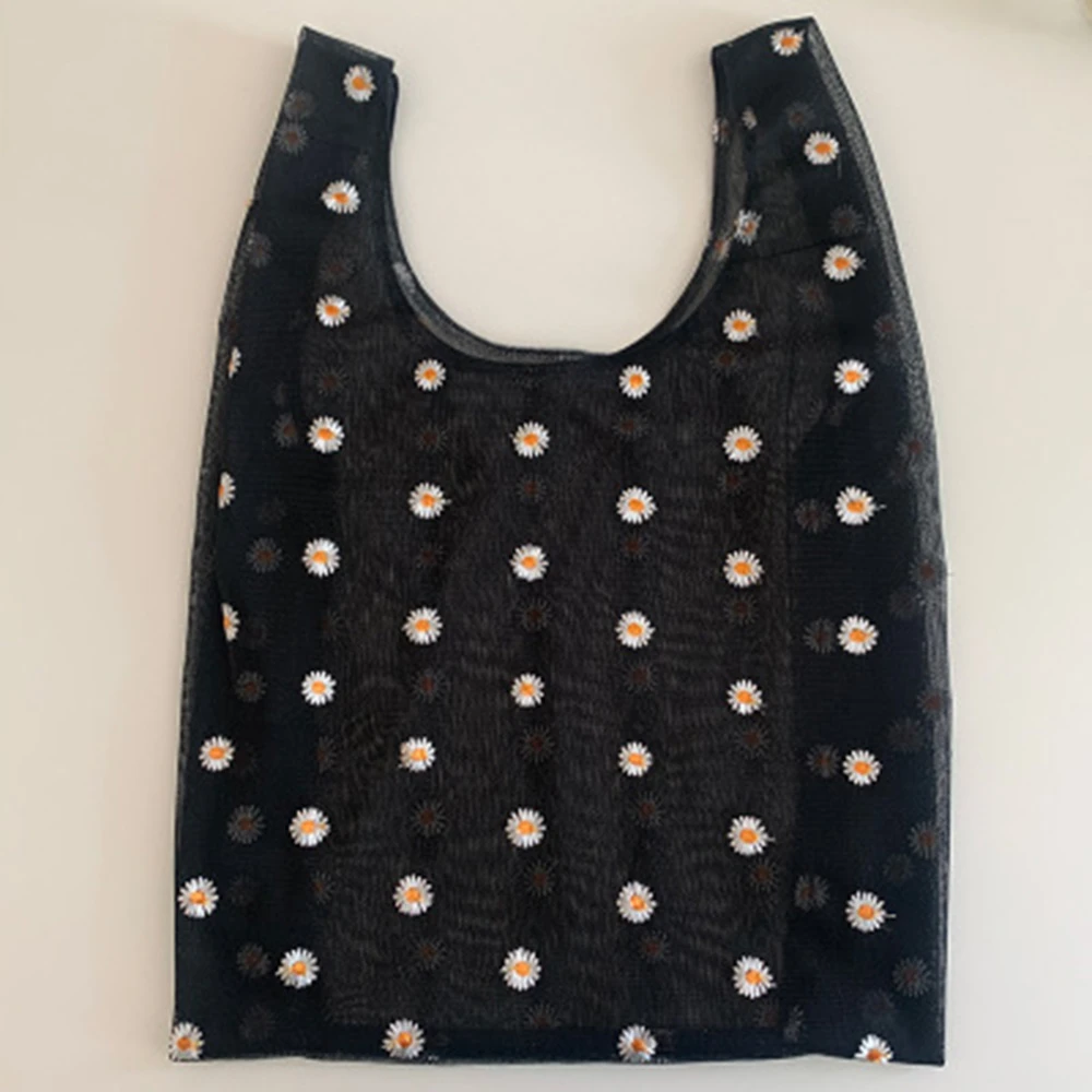 Purse Handbag Daisy Transparent Tote Mesh Embroidery Eco-Friendly Small Summer Women