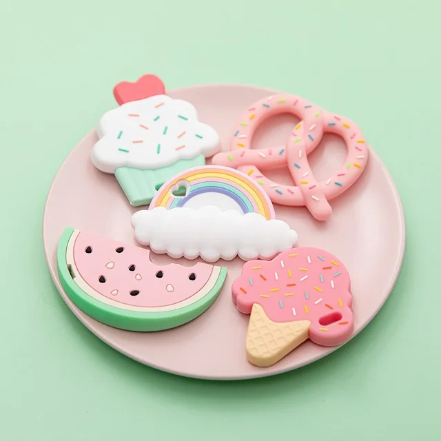 5Pcs/Set Baby Silicone Teethers Cartoon Animal Baby Teething Product Silicone Beads Teether Gifts For Pacifier Chains BPA Free