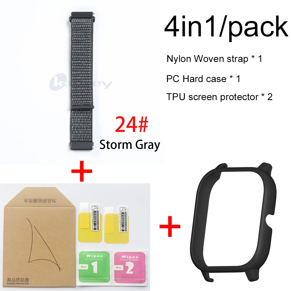 24-Black case 4в1 для Xiaomi Huami Amazfit GTS нейлоновый тканый Ремешок Браслет Smartwatch Браслет Amazfit GTS чехол с защитой экрана - Color: 24-Black case