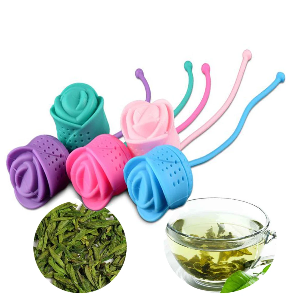 

1 PCS Kitchen Supplies Tea Strainer Non-toxic Rose Flower Shape Silicone Tea Infuser Tea Bag Teapot Accessory