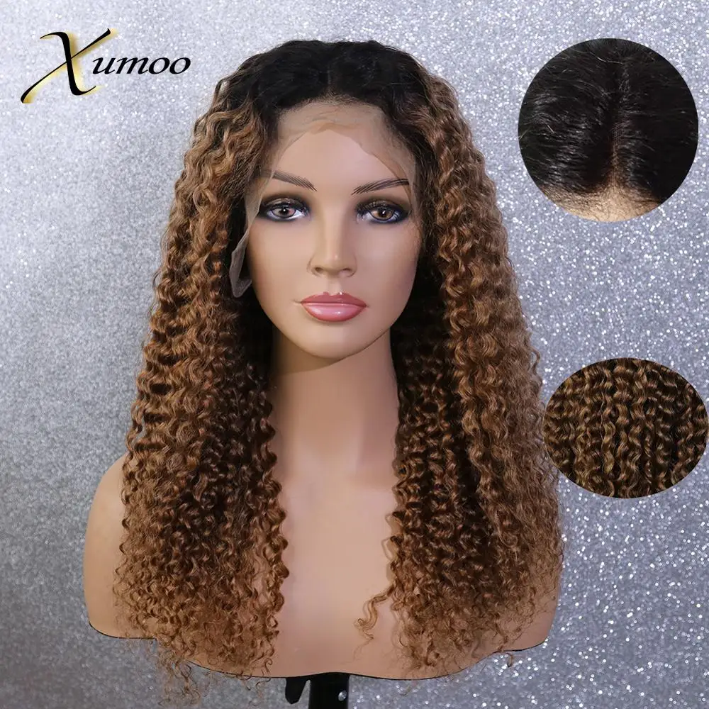 

XUMOO Brown Curly Human Hair Wigs For Women Remy Brazilian Loose Deep Wave 150% Density Lace Frontal 13X4 Wigs 18inches