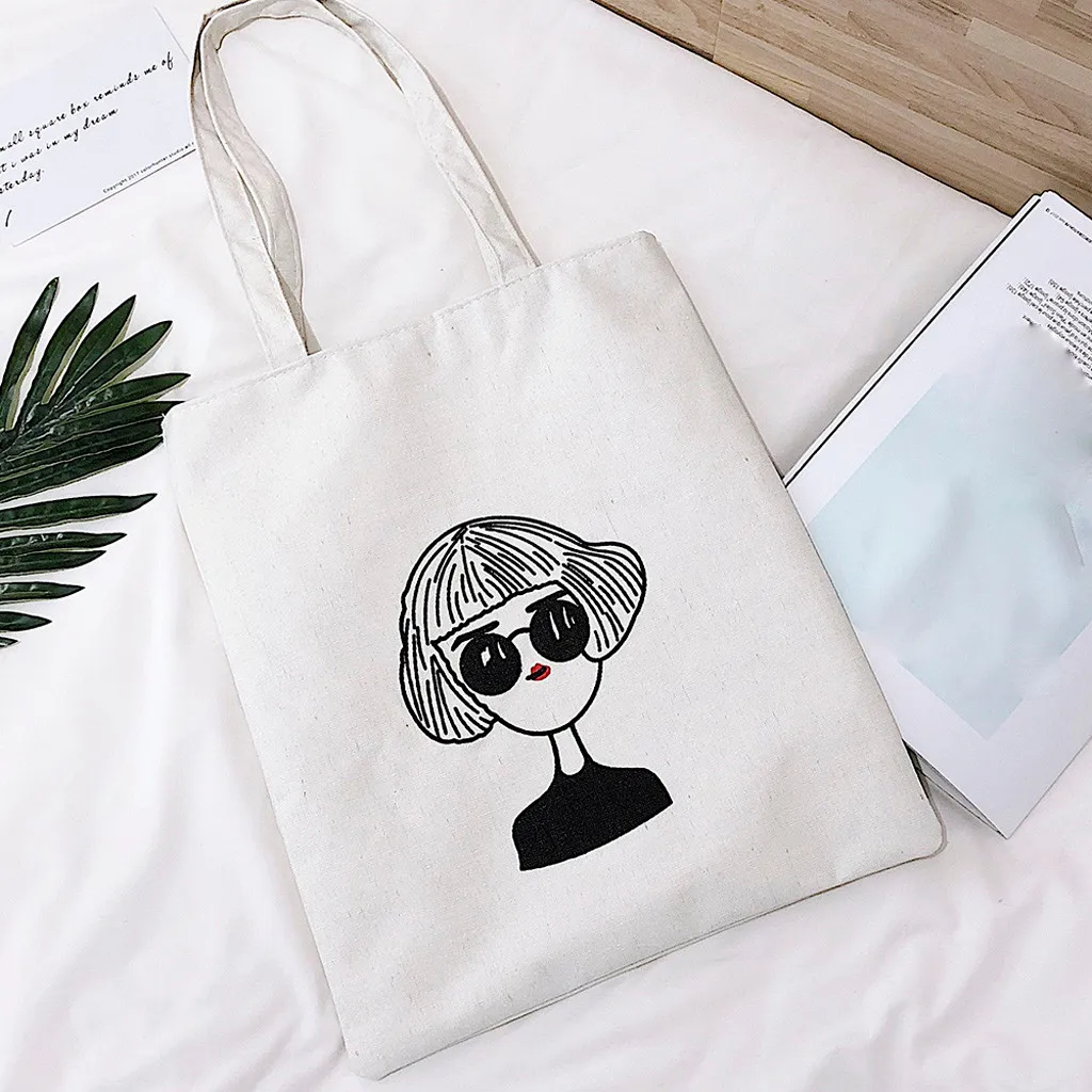 Bolso Mujer Female Canvas Shopping Bag Cartoon Shoulder Bag Student Out Large Capacity Bag Reusable Shopping Bags