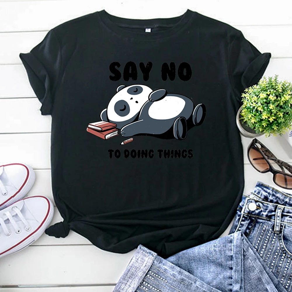 Sleeping Panda T Shirts Personality Printing Women T-Shirts Korean Style Oversized Tshirt For Women'S Casual Punk Womens Tops