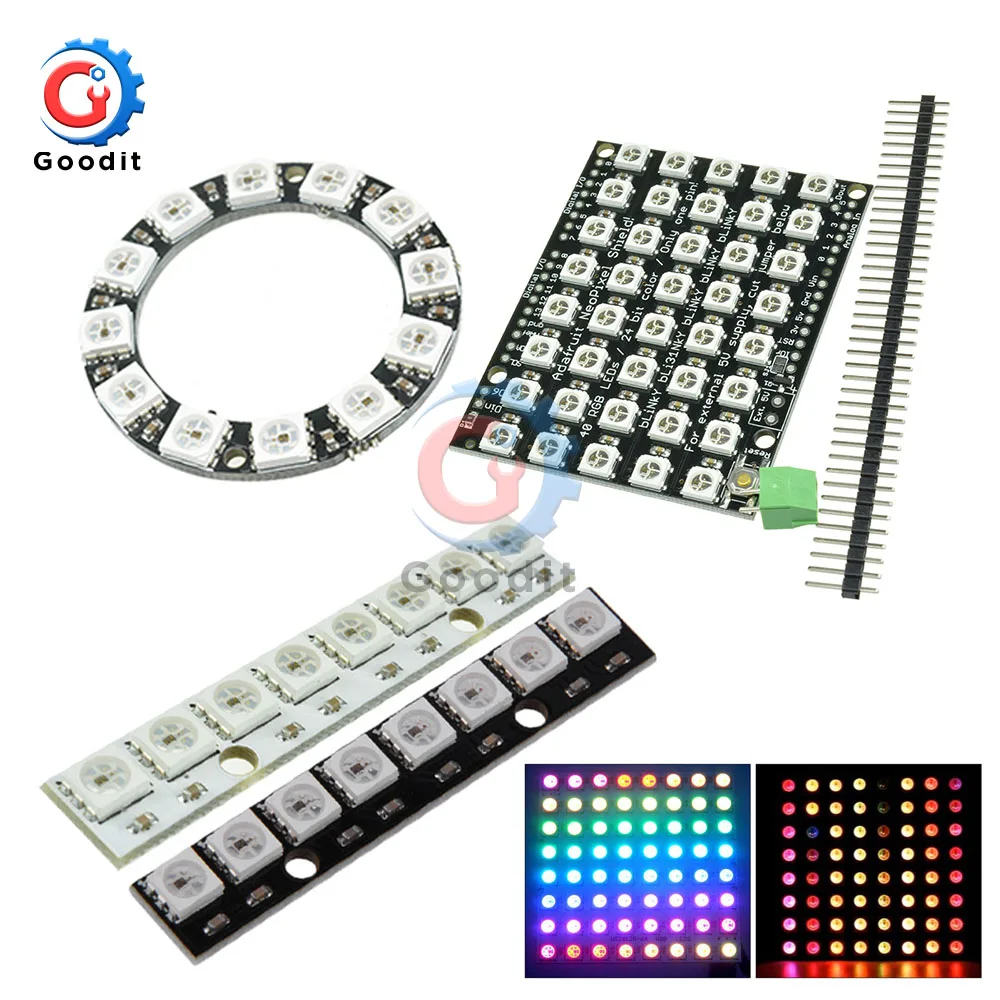 Светодиодный круглый светильник WS2812 4 7 8 12 16 24 40 60 64 бит 5050 RGB|Светодиодные модули| |