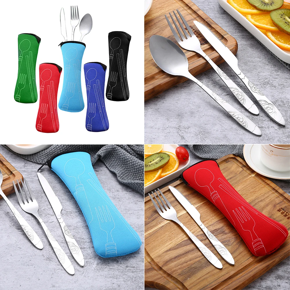 3 шт./компл. набор столовых приборов из нержавеющей стали для путешествий