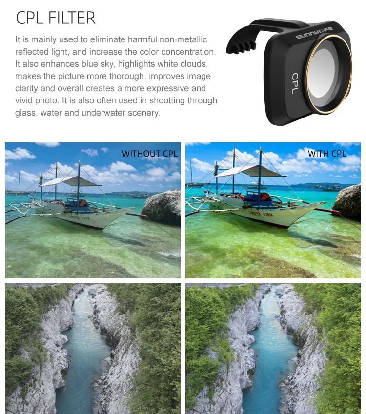 Sunnylife Mavic мини фильтры объектив камеры UV CPL ND 8 16 32 64 фильтр для дрона Комплект для DJI Mavic Mini ND8 ND16 ND32 ND64 PL