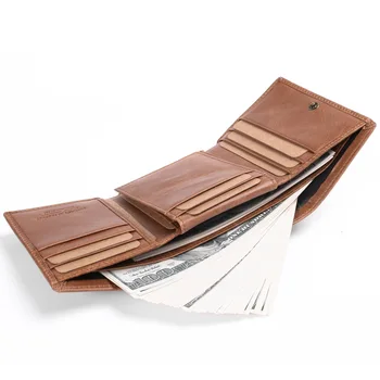 

Retro first layer leather foreign trade tri-fold wallet buckle multi-function card package wallet RFID anti-theft