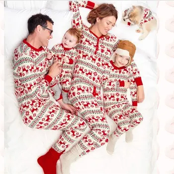 

Newly Family Matching Christmas Pajamas Long Sleeve Tops Pants Sleepwear Set Parent-Child Homewear DO99