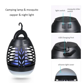 

USB Rechargeable Mosquito Killing Lamp IPX6 Water-resistant Bug Zapper Flying Insect Killer Repellent Tent Light Night Light