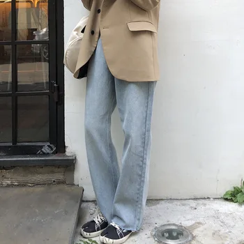 

Jeans Women 2019 Autumn And Winter Korea Tearing High Waist Jeans Straight Long Pants Retro Wash Water White Casual Jeans Women