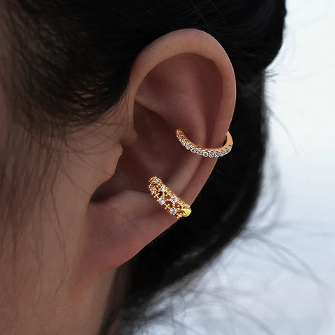 Artilady 2pcs Set Clip on Earrings Ear Cuffs for Women Gold Color  Zircon Stone Accessorries Charm Earring