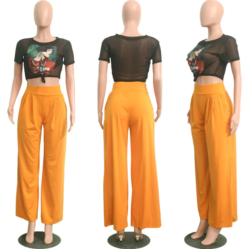 Women's Casual Loose Palazzo Pants with Elastic Waist and Pockets - Autumn High Waisted Wide Leg Trousers, Pleated Long Culottes Pants image 5