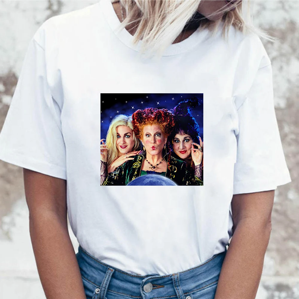 19bk759 Hous Pocus Horror Футболка женская Sanderson Sisters принт летний топ на Хэллоуин Женская футболка Повседневная футболка с коротким рукавом Vogue - Цвет: 19bk759