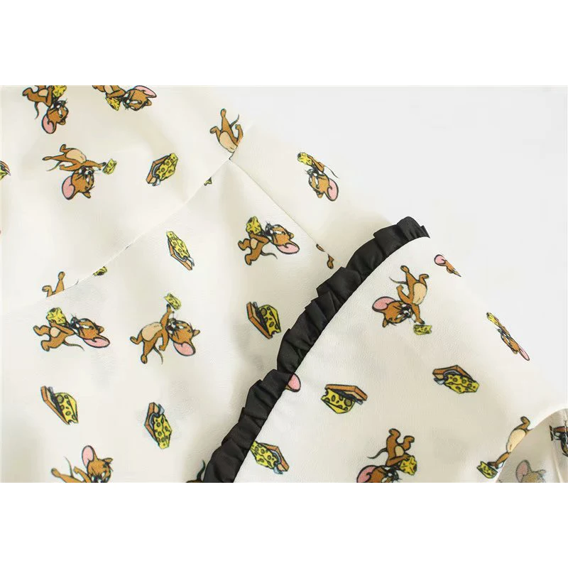 Женская рубашка za 2020 блузка с принтом в виде картонной мыши и оборками