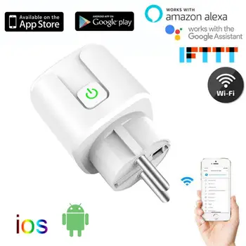 

16A Smart WiFi Plug Socket Outlet Switch WIFI Wireless Remote Socket Smart Timer Plug Voice Control EU Home Fire Retardant PC