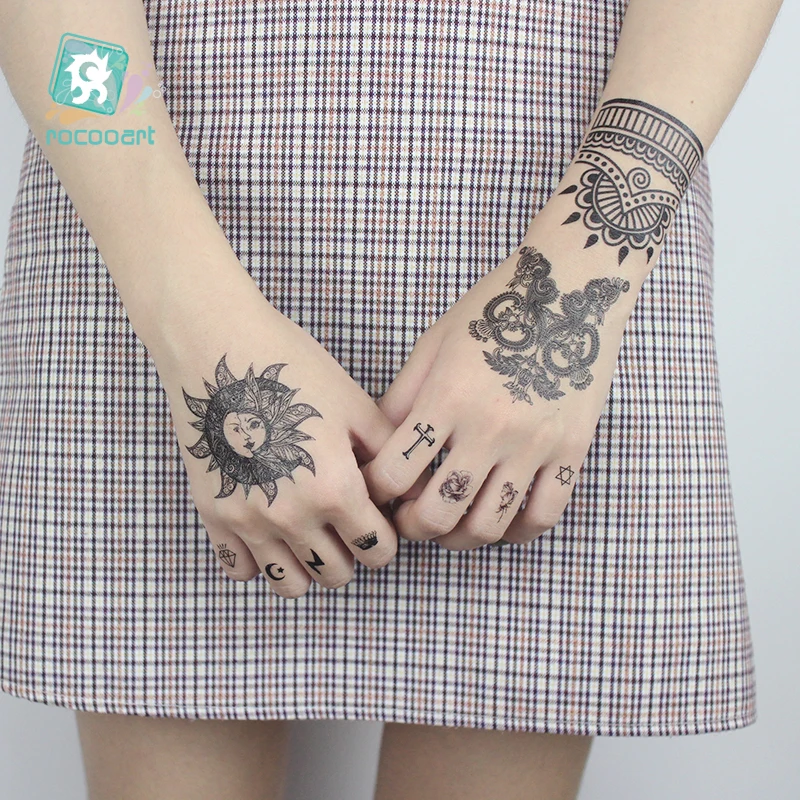 1 лист Для женщин сексуальные Руку поддельные тату серьги Henna Mandala цветок временные татуировки для девочек Красота Флора водостойкие татуировки индийские мехенди