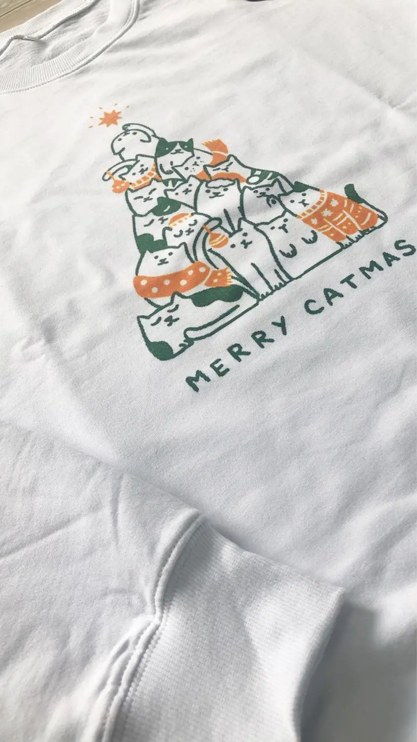 Najtaniej Wesołych Catmas kolorowa bluza dorywczo stylowa zabawna świąteczna modna odzież bluzy wesołych świąt kot swetry stroje