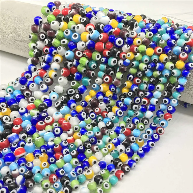 4mm,6mm,8mm,10mm,12mm Mixed Color Murano Evil Eye Glass Beads,Hand Made Lampwork Glass Beads,Charm Beads for DIY Jewelry Making Supply