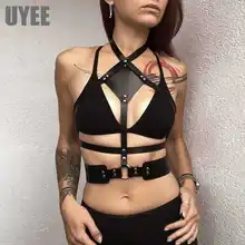 UYEE сексуальный кожаный ремень женские подтяжки кожаная жгут Женская подвязка в виде портупеи пояс для тела Связывание регулируемое дамское бельё в готическом стиле подвязка