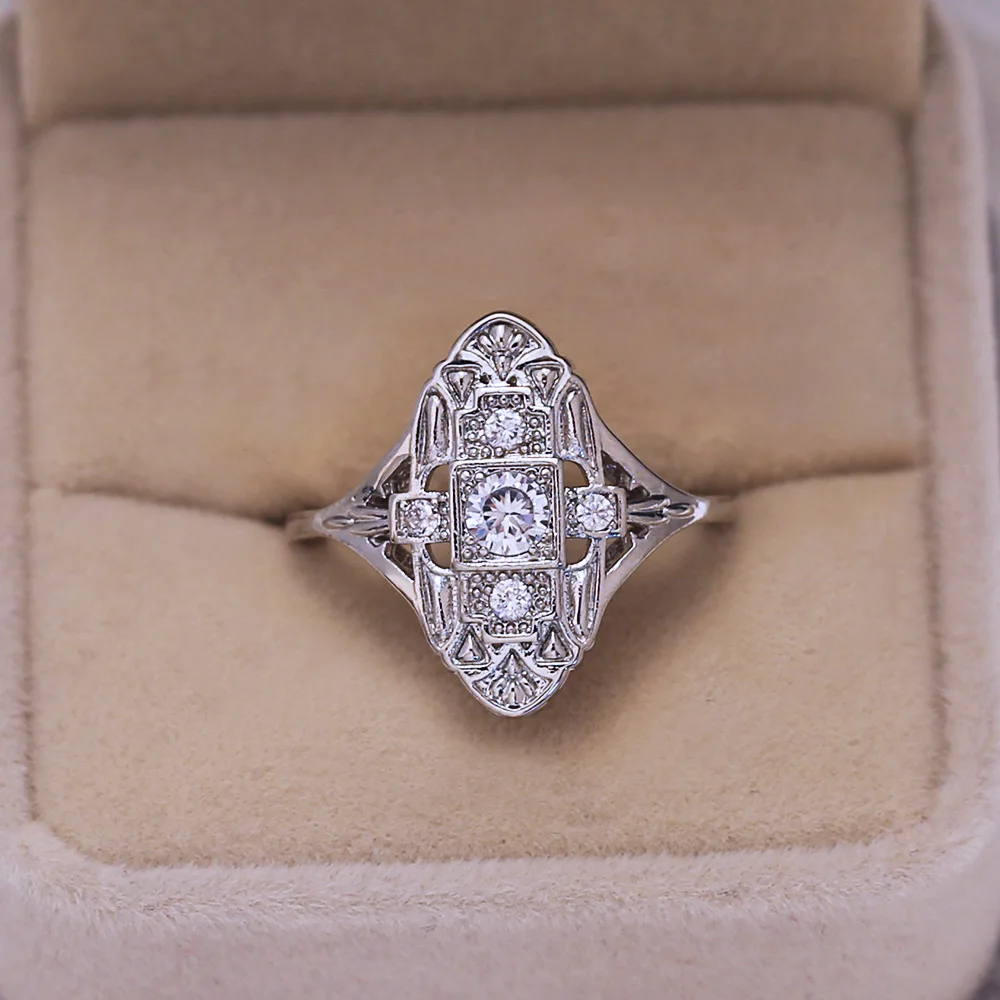 Engagement Rings Trendy Style Geometric Shape Dazzling Tiny Cubic Zirconia Ring for Women Artistic Bulk