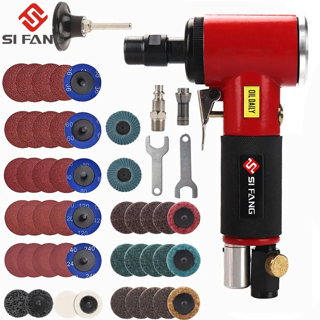Mini 1/4 inch Air Angle Die Grinder 90 Degree Pneumatic Grinding Machine Cut Off Polisher Mill Engraving Tool Set 20000RPM 47Pcs Red Set