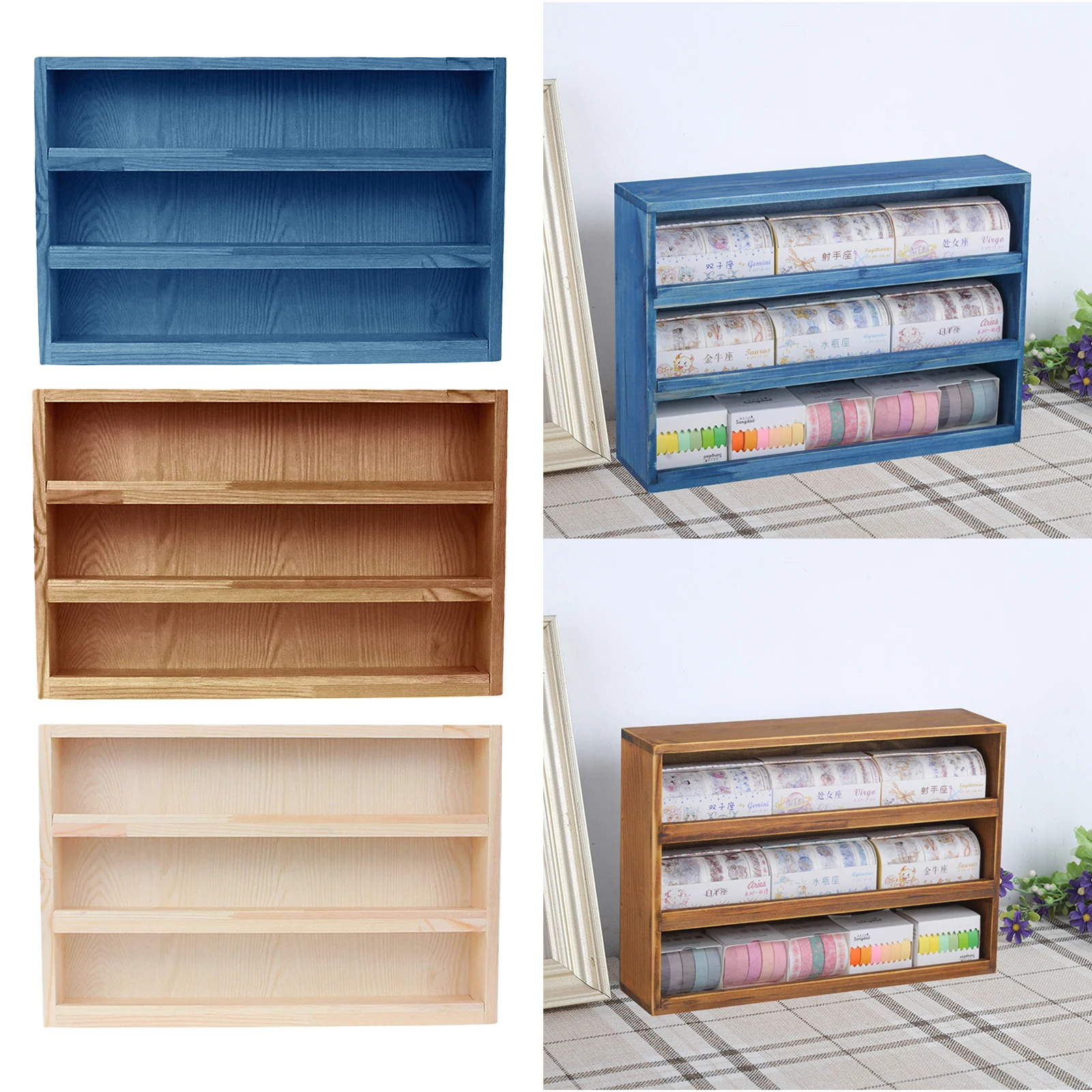 3 Ties Desktop Storage Rack Mini Tabletop Bookcase File Holder Making Tape Storage Display Shelf Doll Collection Case