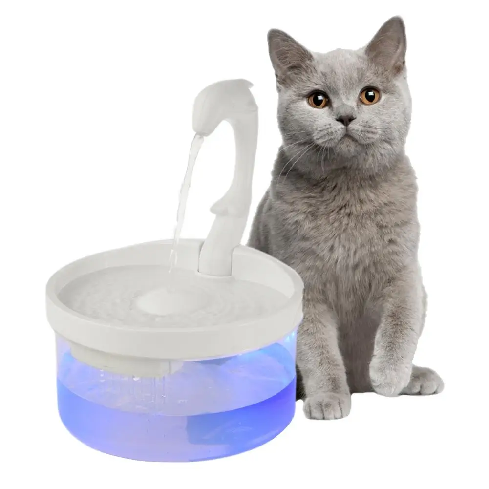 2L Dolphin Swan Neck Pet Cat Water Dispenser USB Charging Automatic Circulation Drinking Fountain with LED Light for Cats Dogs