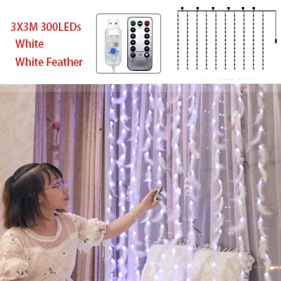 White Feather W Led Feathers Curtain Light USB Copper Wire Fairy Lights Christmas Living Room Wedding Party Decoration INS Feather String Lights - Испускаемый цвет: White Feather W