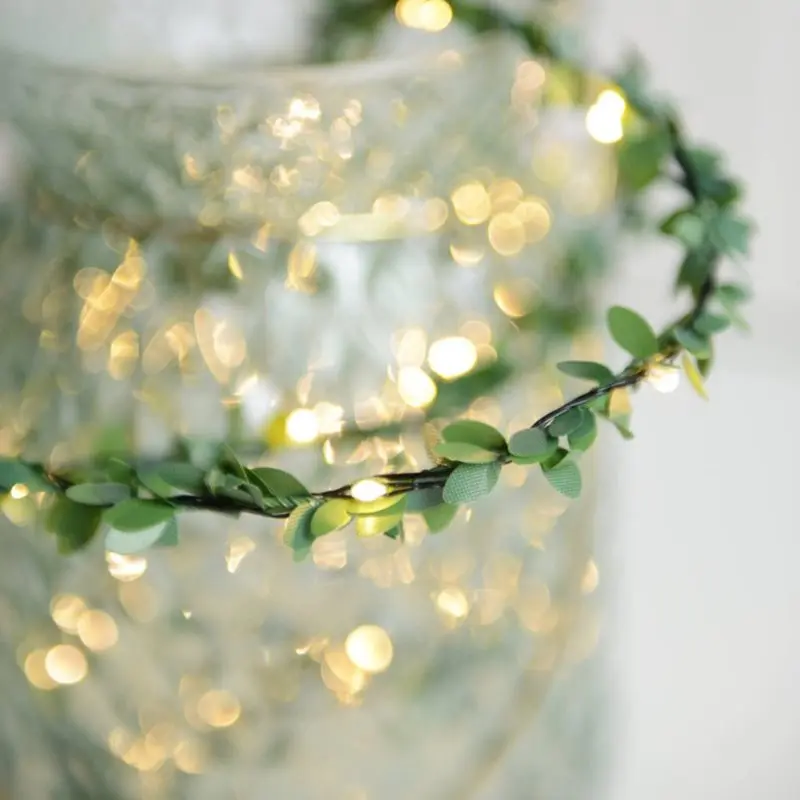 СВЕТОДИОДНАЯ Гирлянда листья из ротанга медная проволочная лампа Свадебный Праздничный садовый декоративный фонарь