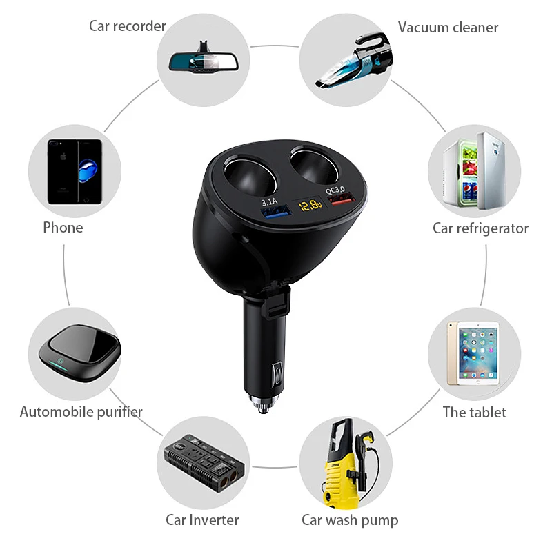 Прикуриватель автомобильное зарядное устройство USB QC Быстрая зарядка