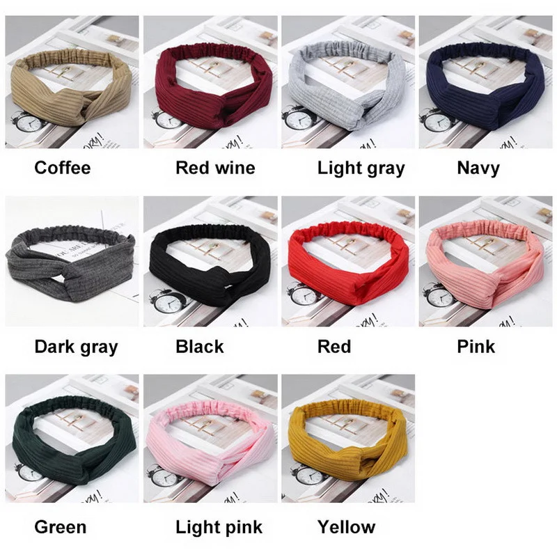 Fashion Women Headband Vintage Cross Top Knot Elastic Knit HairBand Solid Color Girls Hairband Hair Accessories Twisted Headwrap claw hair clips