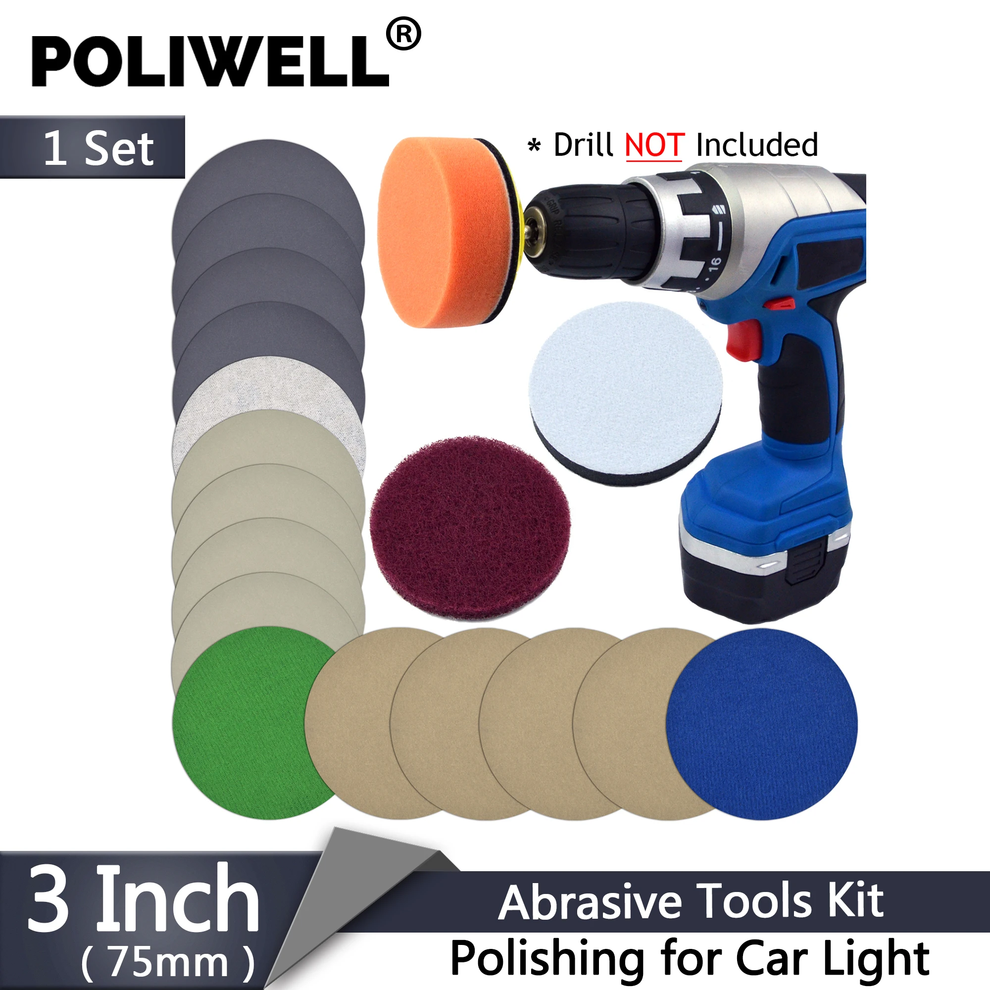 POLIWELL3InchAutomotivePolishingSetCarHeadlightRestorationKit