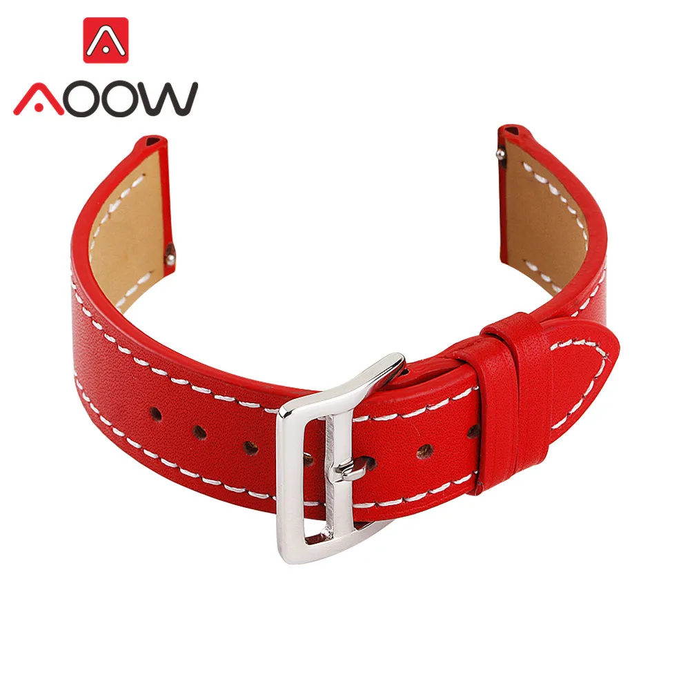 Red 18 мм 20 мм 22 мм 24 мм ремешок из натуральной кожи для samsung Galaxy Watch Active2 42 мм 46 мм huawei GT 2 Amazfit браслет ремешок - Цвет ремешка: Red