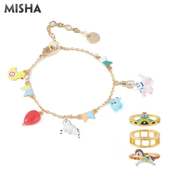 

MISHA Fashion Jewelry Sets For Women Quality Handmade Enamel Glaze Jewelry Circus Design #7 Rings Bracelet For Ladies Gifts