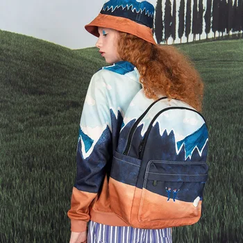 

New Scenic Two-shoulder Bag Women's Canvas Large-capacity High School Student Bag Leisure Travel Bag