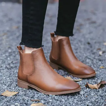 

EshtonShero Woman Shoes Ankle Boots Genuine Leather Flat Heel Fashion Women Pointed Toe Ladies Motorcycle Boots Size 3-8