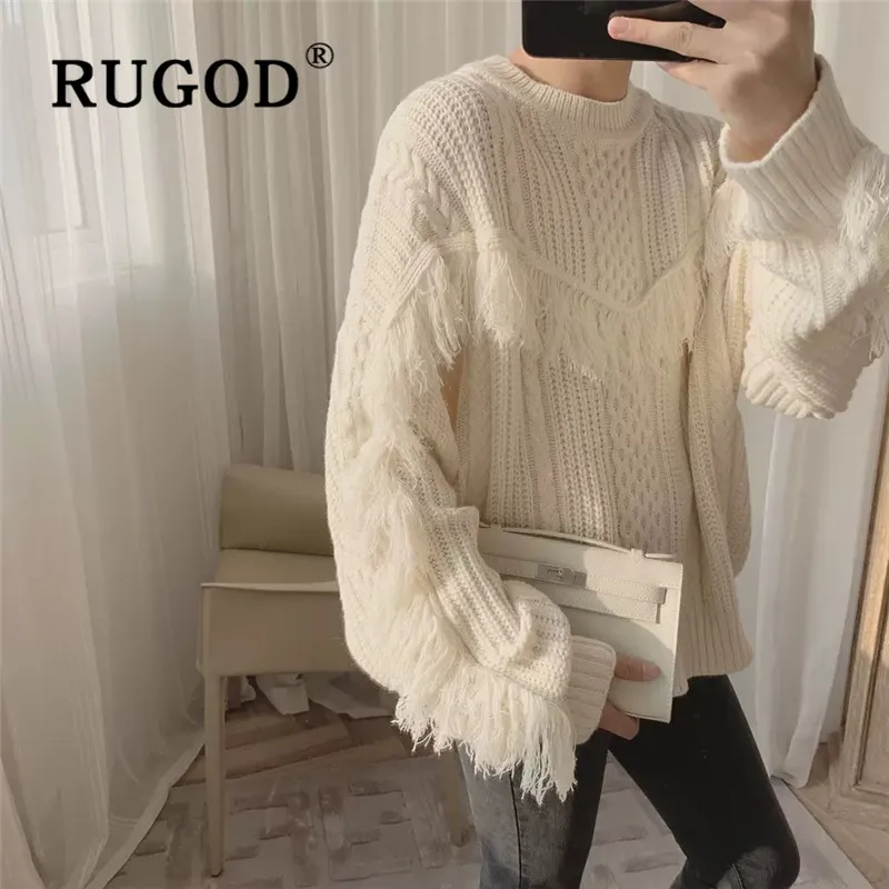 RUGOD, Новое поступление, специальное поступление, Женский вязаный свитер с круглым вырезом и кисточками, пуловер, Модный корейский элегантный свитер большого размера