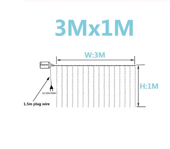3M X 1M 3x1/3x3/6x3 м светодиодный гирлянды для свадьбы, рождественские гирлянды, гирлянды для улицы, дома, Свадебные/вечерние/занавески/украшения сада - Испускаемый цвет: 3M X 1M
