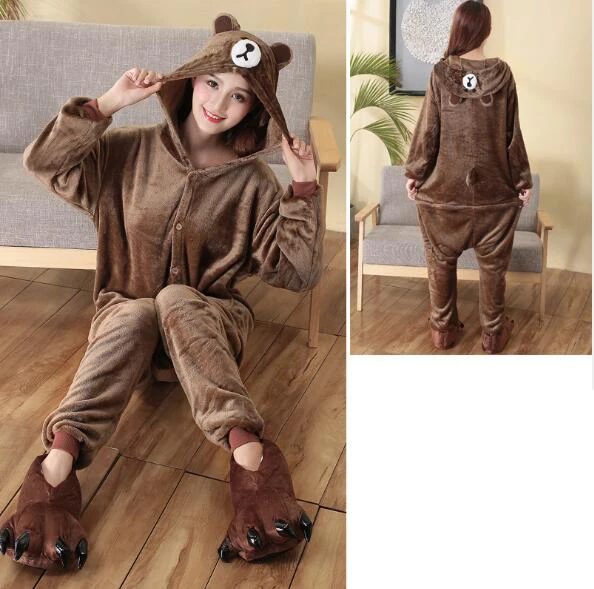 HKSNG Flannel Plus Size XXL Bear Onesies Kigurumi Kumamon Animal Pajamas Best Gift Cosplay Costumes Jumpsuit Zipper 2