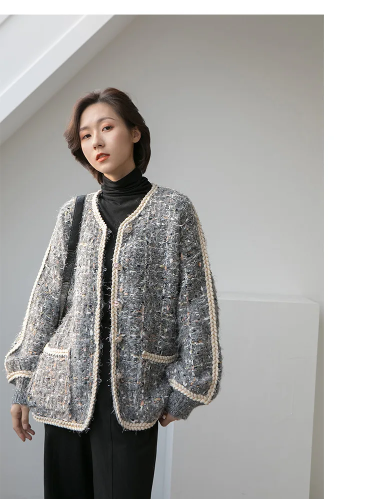 TVVOVVIN Autumn Concise Small Real Easy Long Sleeve Single Row Buckle Hemp Flowers Edge Sweater For Girl Woman ZX164