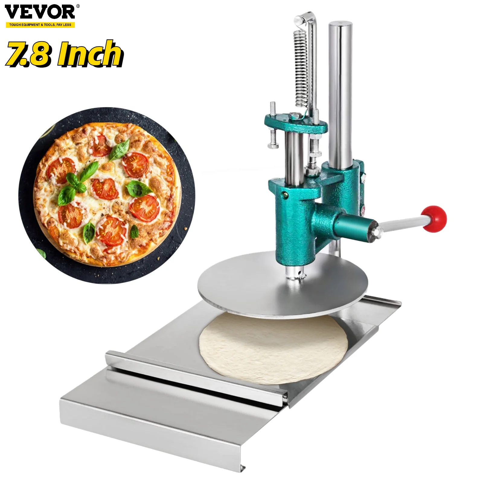 Vevor 7.8in Manual Pizza Dough Press Machine Home Big Roller Sheeter Pasta Maker Pastry
