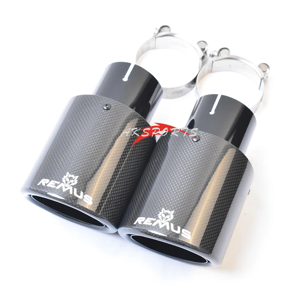 Car Exhaust Tail Pipes Glossy Carbon Black End Stainless Steel Curly Flange Muffler Tip With Remus Logo | Автомобили и мотоциклы