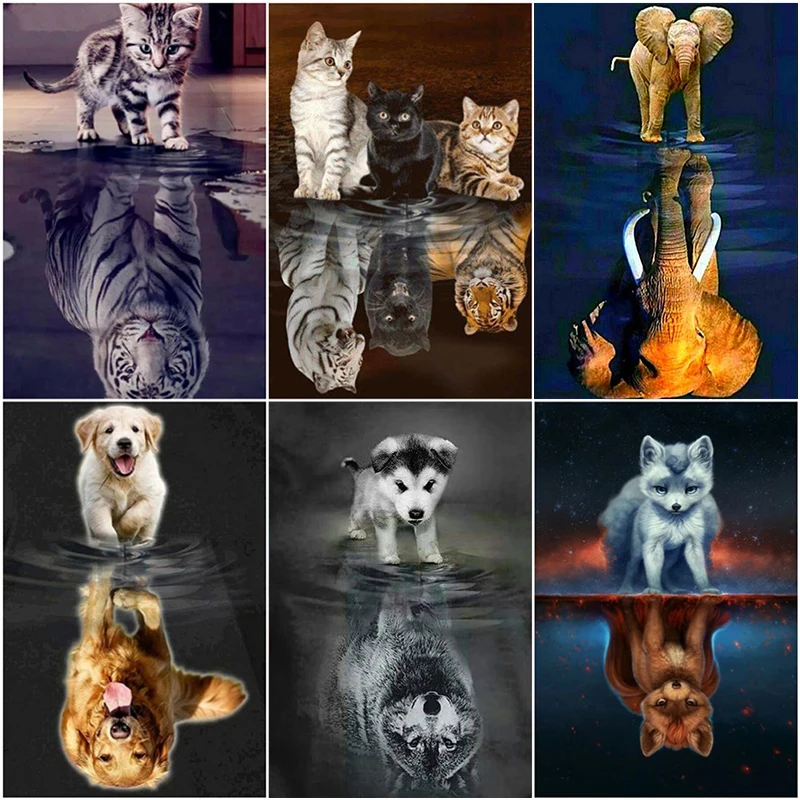 

Full Square Drill DIY Diamond Embroidery Animals Reflection Diamond Painting Mosaic Cross Stitch Handmade Home Decor Gift