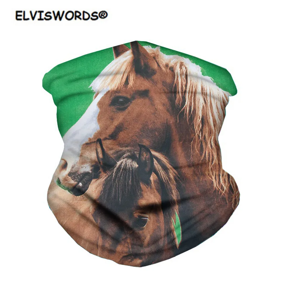 

ELVISWORDS Scarf Unisex 2020 Neck Gaiter Crazy Horse 3D Designer Bandana Female Men's Scarves Quick-Drying Headwear Scarf Turban