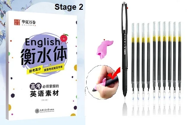 Hengshui английский шрифт Авто сухой Повтор тетрадь для практики слова каллиграфия упражнения тетрадь калька бумага ручка набор - Цвет: 1 Book Pen Set