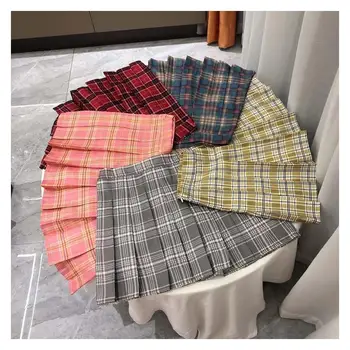 

Women Sweet Elegant High Waist A Line Plaid Printed Summer Leisure Black Pleated Skirt