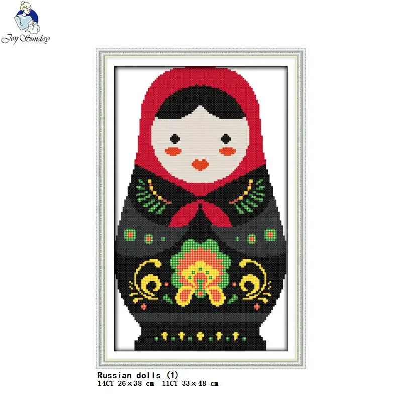 Cross Stitch Kit, Russian doll Series Cross Stitch Kits DIY Cartoon Character Pattern 14CT 11CT Count Canvas Printing Embroidery Needlework Crafts